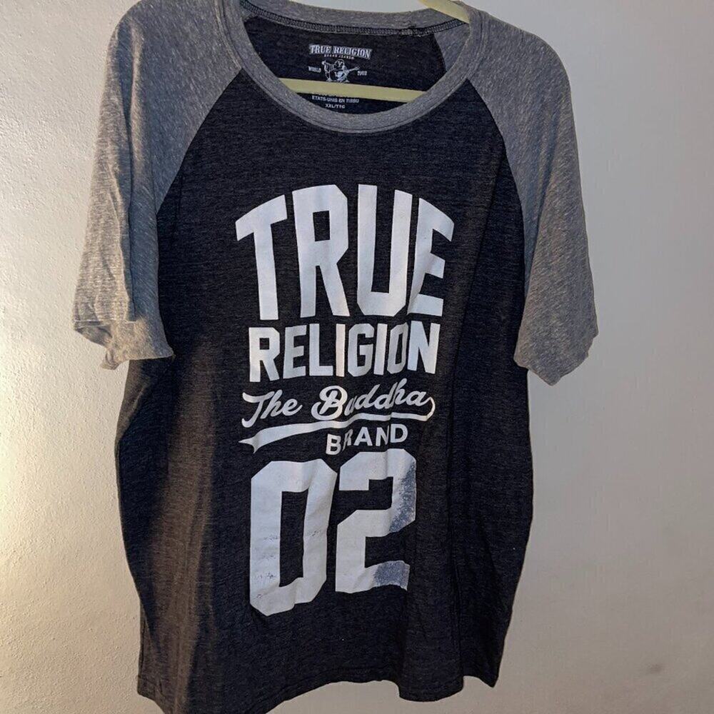True Religion World Tour Buddha Baseball Tee Men’s XXL Raglan Graphic Shirt